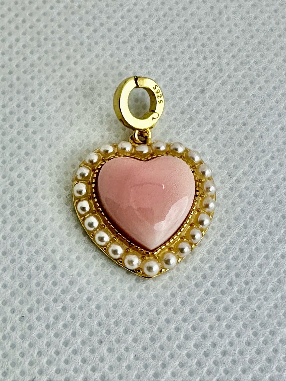 Gold Heart Pendant Charm with Pink Conch and Pearl Accent
